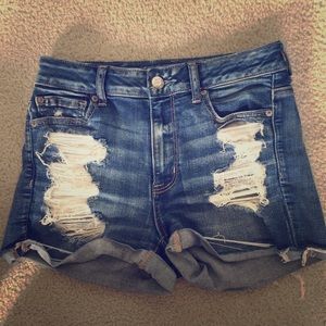 AE Distressed High Rise Denim Shorts